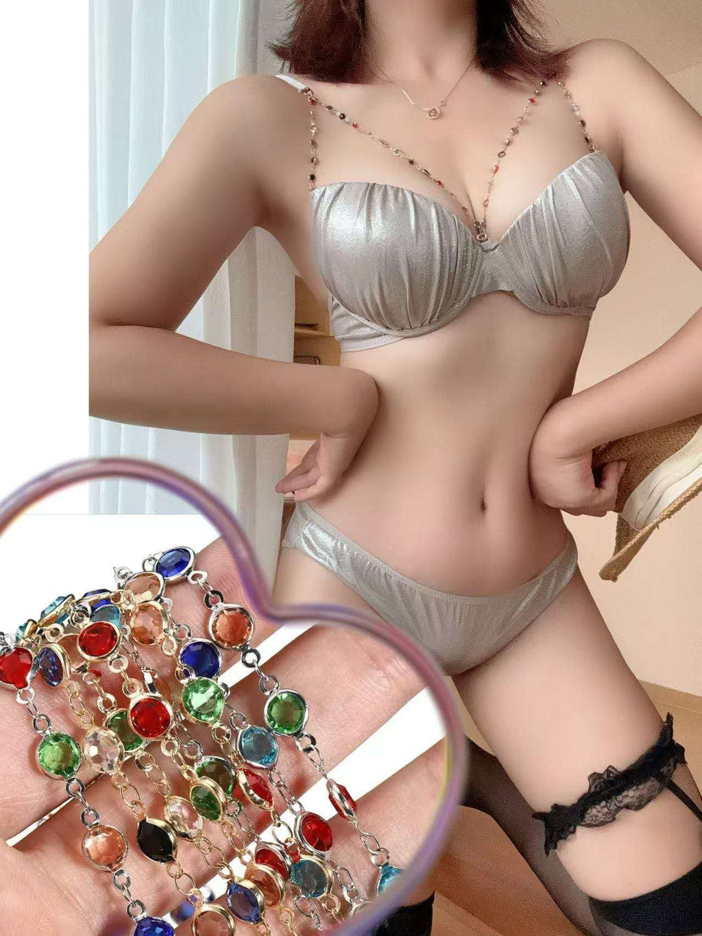 Fancy Beads Strap Bra set(Removable starps)