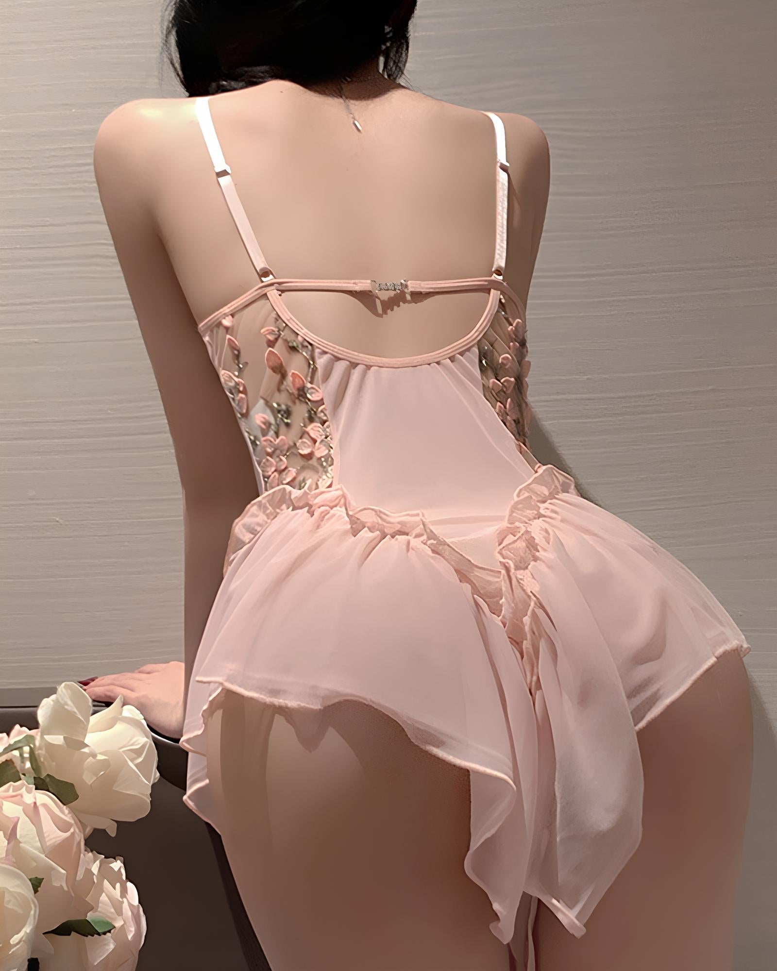 Sexy Floral Embroidered Mesh See-through Slip Dress Lingerie