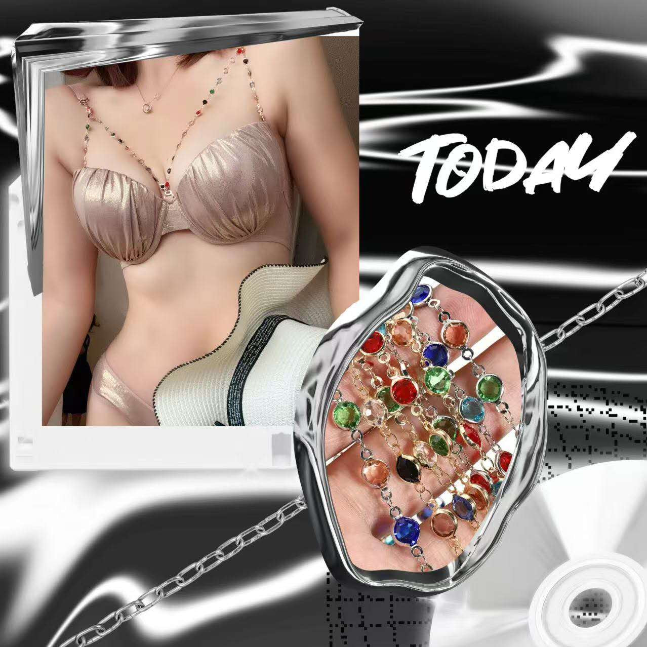 Fancy Beads Strap Bra set(Removable starps)