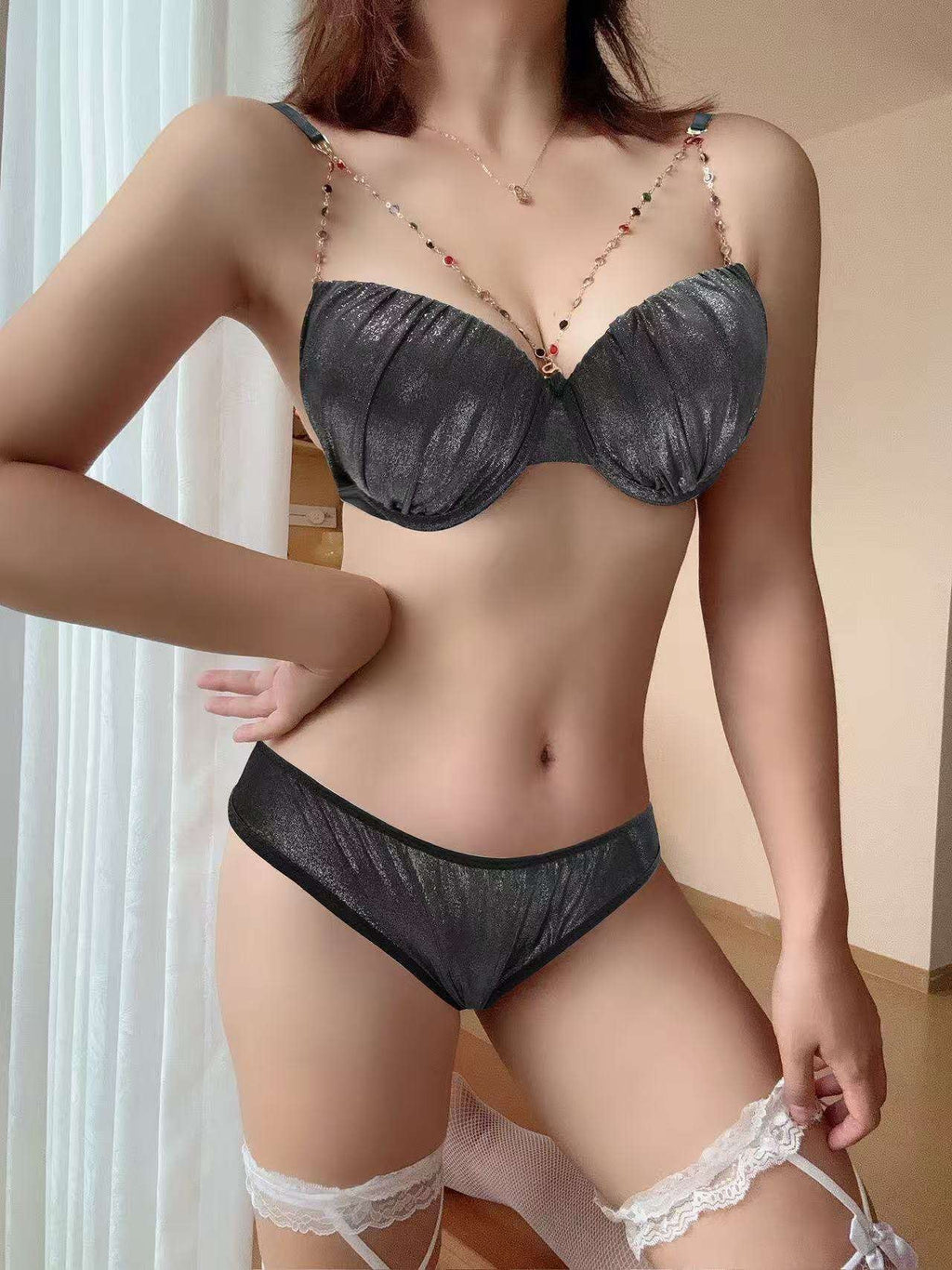 Fancy Beads Strap Bra set(Removable starps)