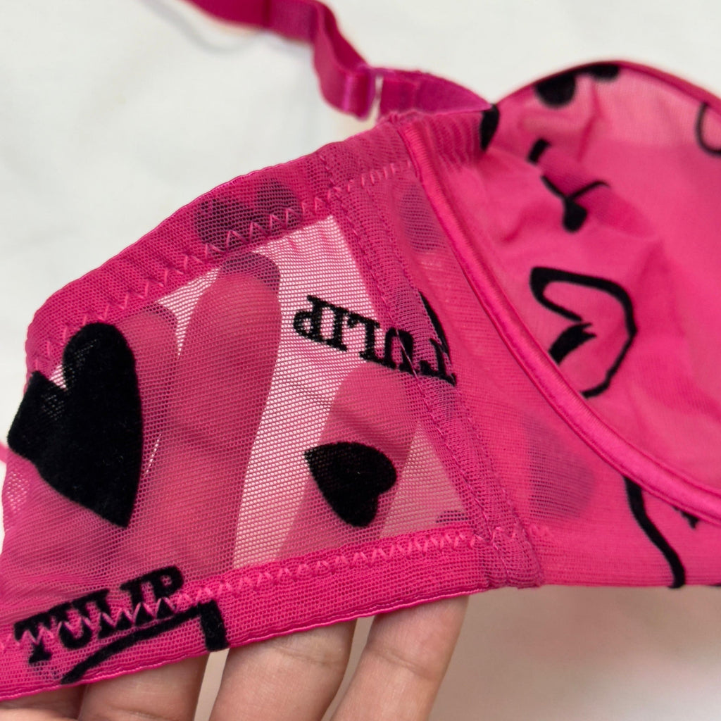 Tulip Net Love Print in Velvet Bra Set