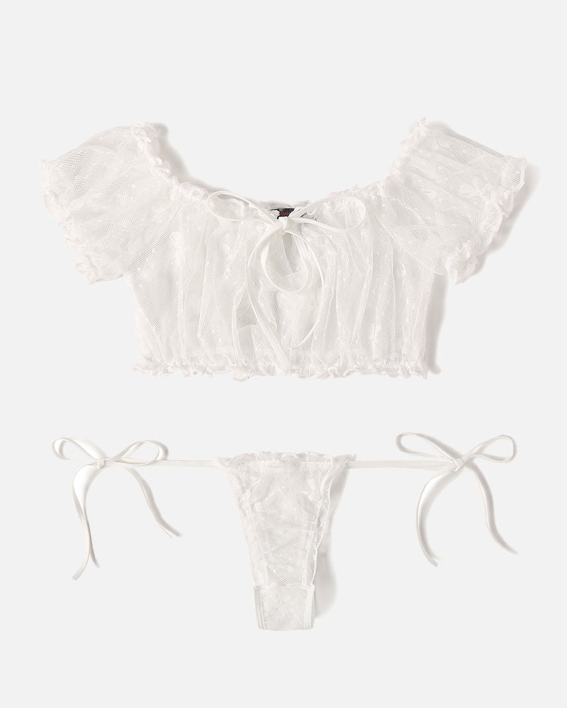 Floral Mesh Ruffle Lingerie Set