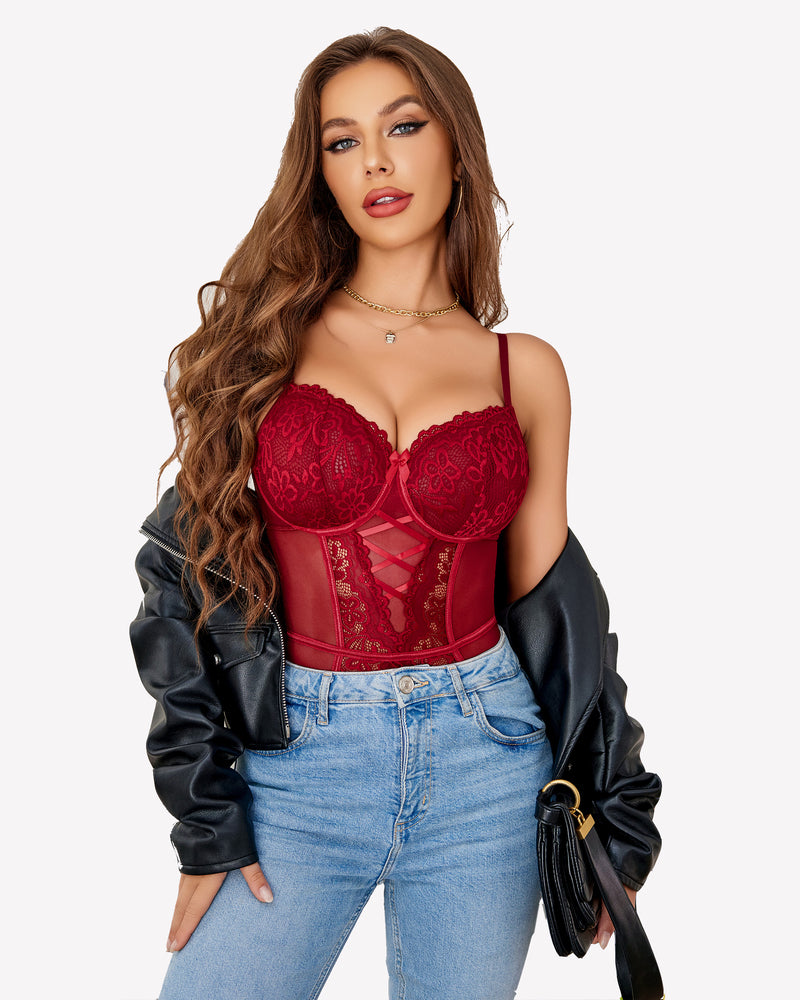 Floral Lace Corsets and Panty Set