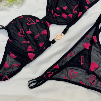 Tulip Net Love Print in Velvet Bra Set