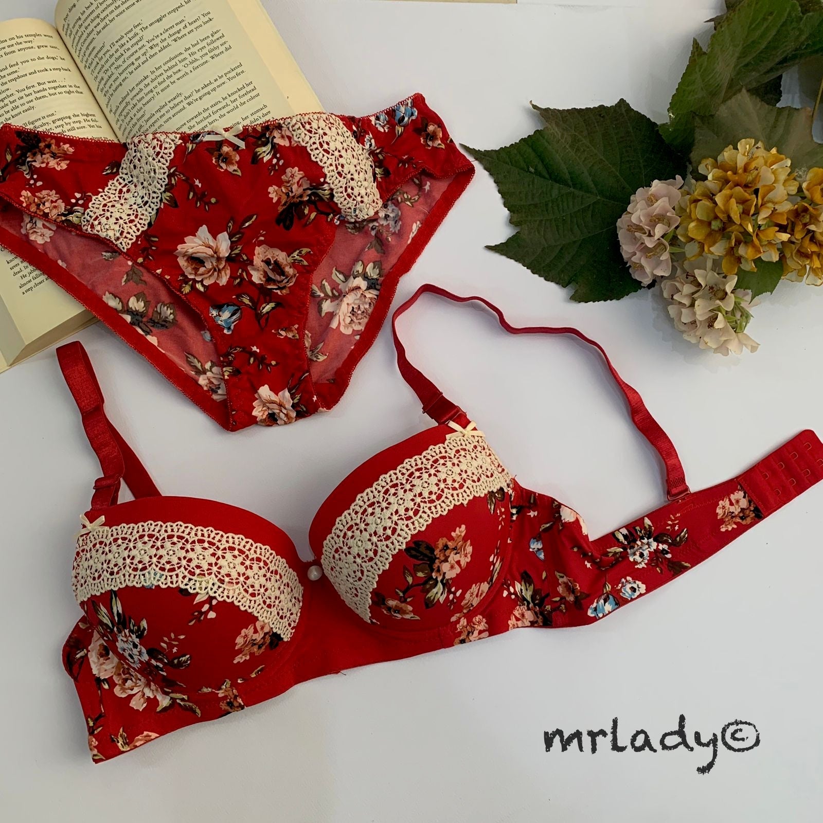 THIN PAD SPRING LACE BRA SET