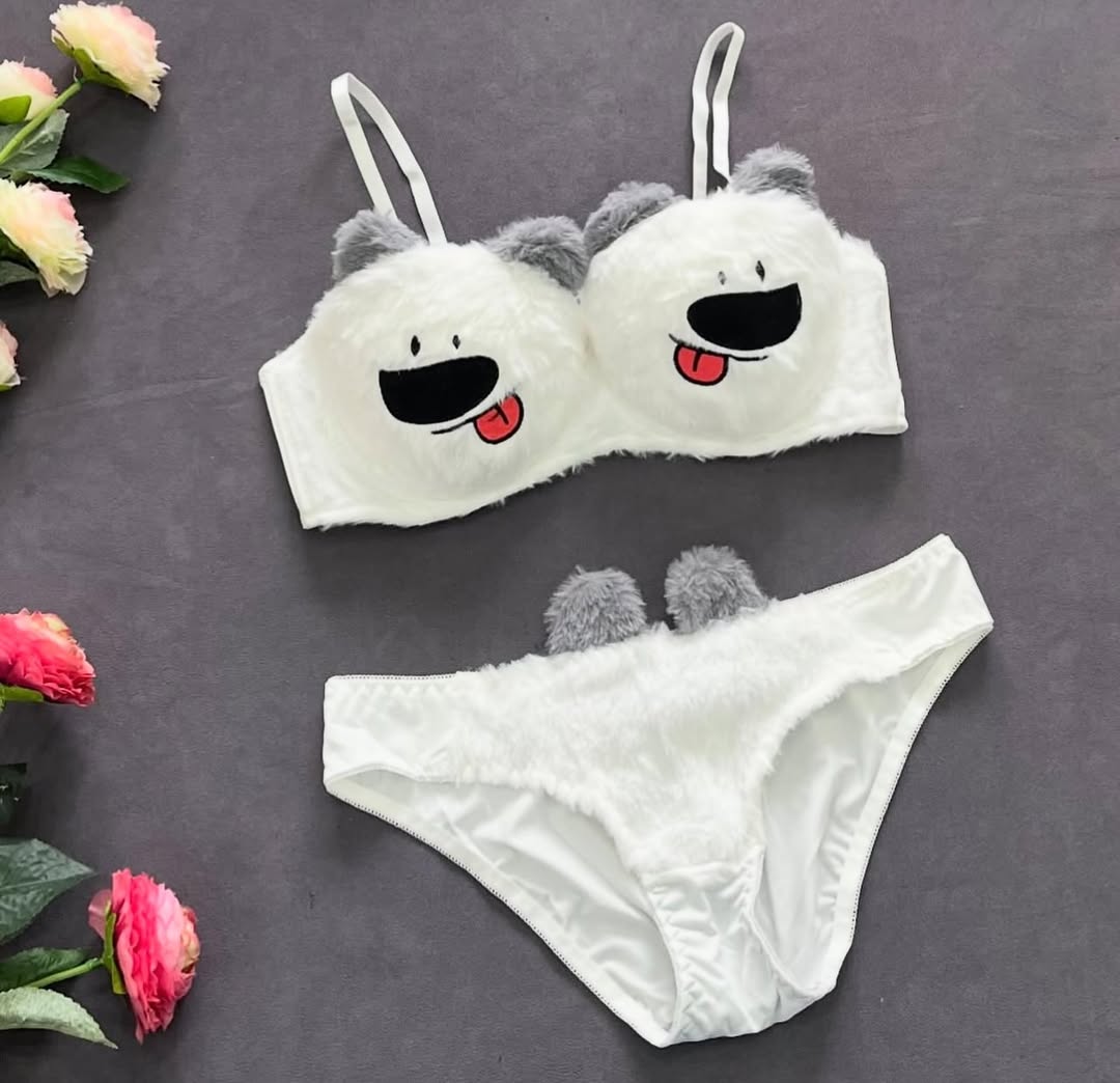New High Quality Sexy Cute Kitty Anime Soft Plush Design Bra & Panty Set