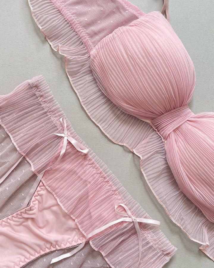 Cute Lace Bow Style Too Soft & Comfy Adjustable Straps Back Closure Bridal Padded Bra Panty Set