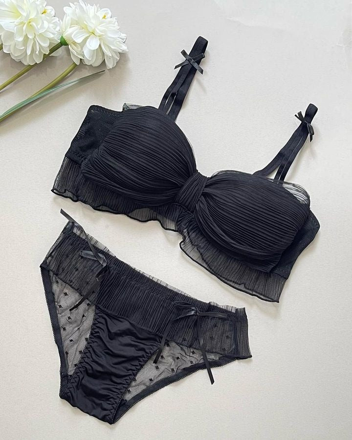Cute Lace Bow Style Too Soft & Comfy Adjustable Straps Back Closure Bridal Padded Bra Panty Set