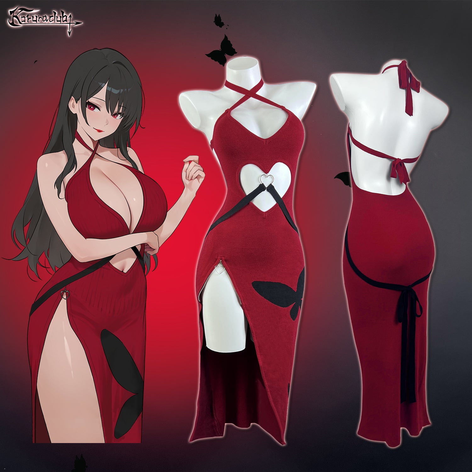 Sexy Red Heart Cutout Dress For Female HA2876